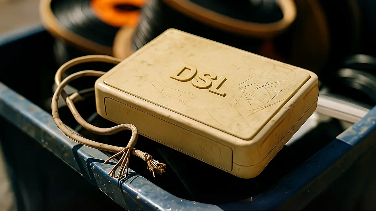 DSL-Modem auf einem Tisch symbolisiert alte Kupfertechnik im Vergleich zur Glasfaser.